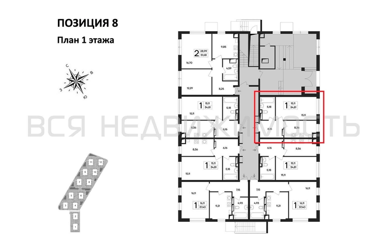 1-комнатная квартира, 34.81кв.м - изображение 1