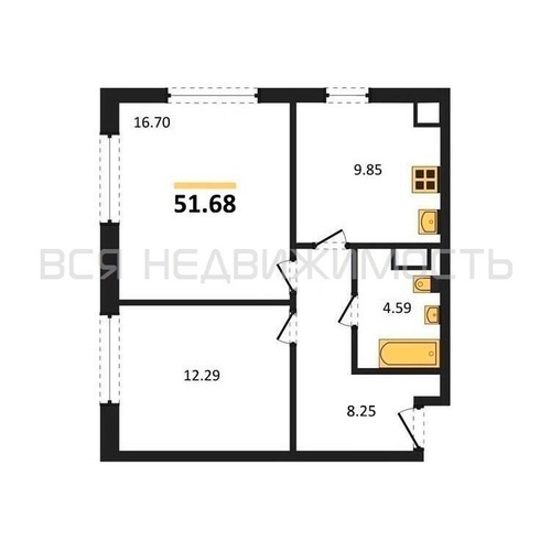 2-комнатная квартира, 51.68кв.м - изображение 0