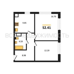 2-комнатная квартира, 52.41кв.м 2-комнатная квартира, 52.41кв.м - изображение 1