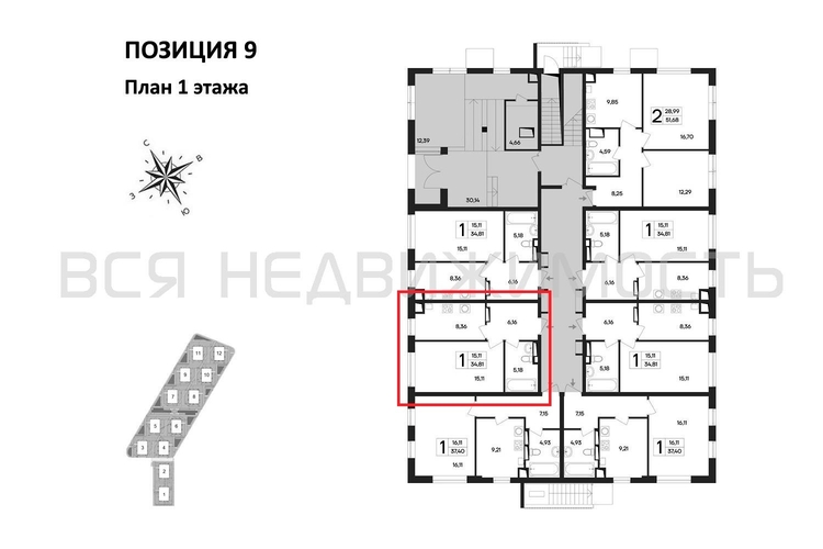 1-комнатная квартира, 34.81кв.м - изображение 1