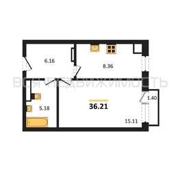 1-комнатная квартира, 36.21кв.м - изображение 1