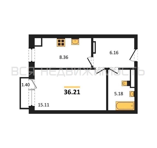 1-комнатная квартира, 36.21кв.м - изображение 0