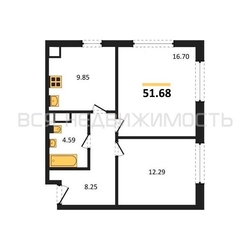 2-комнатная квартира, 51.68кв.м - изображение 1