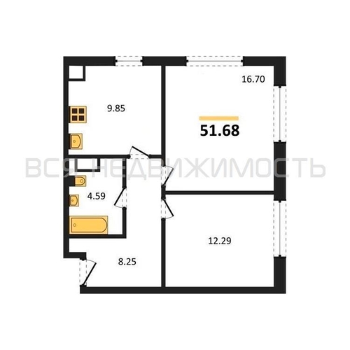 2-комнатная квартира, 51.68кв.м - изображение 0
