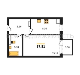 1-комнатная квартира, 37.81кв.м - изображение 1