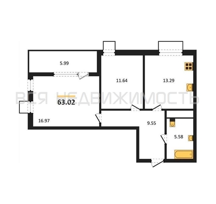 2-комнатная квартира, 63.02кв.м - изображение