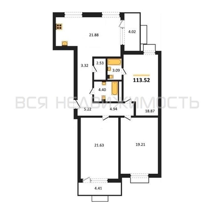 3-комнатная квартира, 113.52кв.м 3-комнатная квартира, 113.52кв.м - изображение