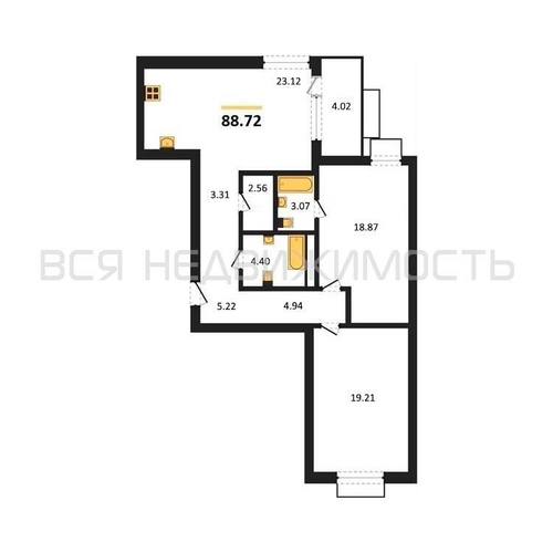 2-комнатная квартира, 88.72кв.м - изображение 0