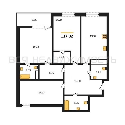 3-комнатная квартира, 117.32кв.м - изображение