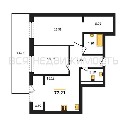 2-комнатная квартира, 77.21кв.м - изображение 0