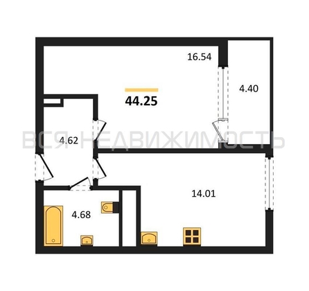 1-комнатная квартира, 44.25кв.м - изображение