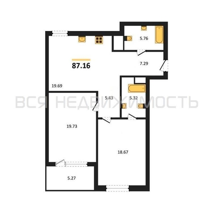 2-комнатная квартира, 87.16кв.м - изображение