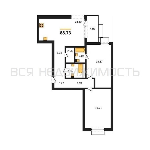 2-комнатная квартира, 88.73кв.м - изображение 0