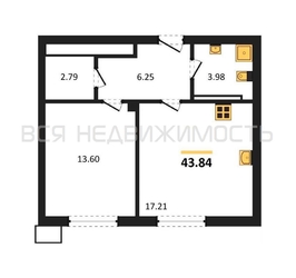 1-комнатная квартира, 43.84кв.м - изображение 1
