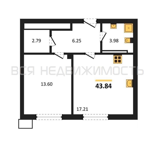 1-комнатная квартира, 43.84кв.м - изображение 0