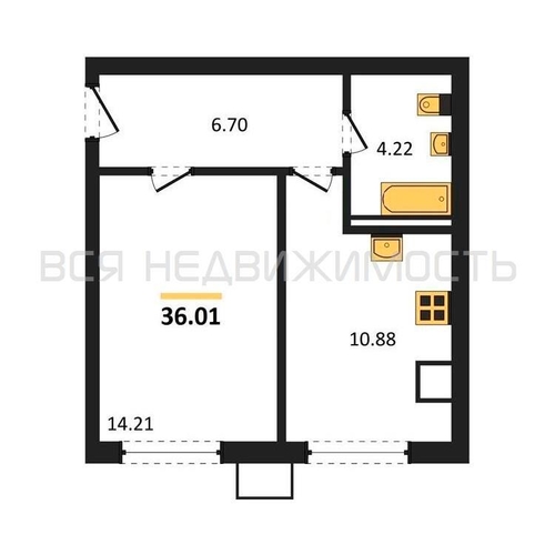 1-комнатная квартира, 36.01кв.м - изображение 0