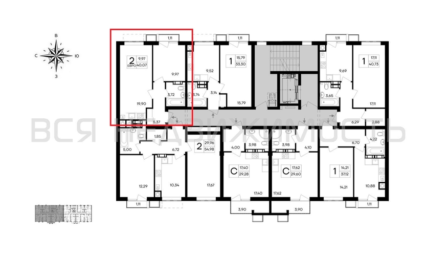 1-комнатная квартира, 40.07кв.м - изображение 1