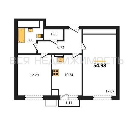2-комнатная квартира, 54.98кв.м - изображение