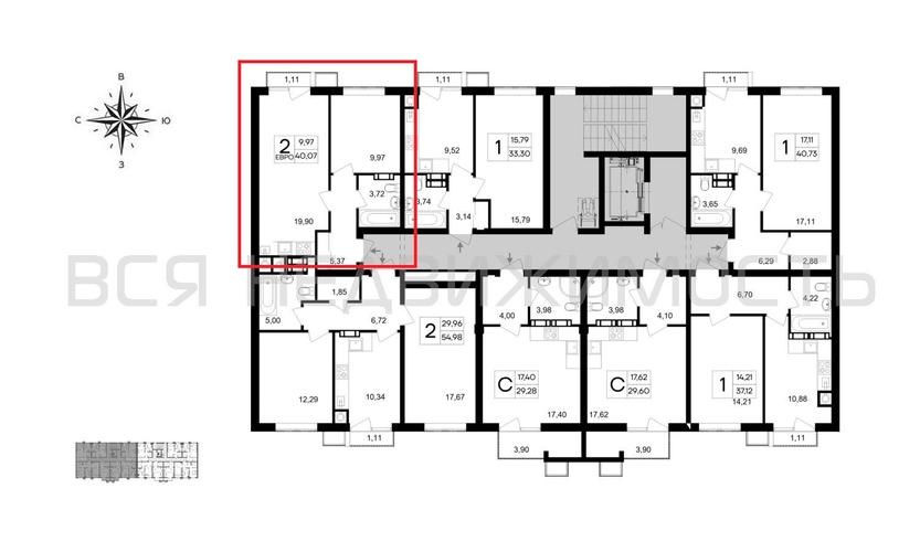 1-комнатная квартира, 40.07кв.м - изображение 1