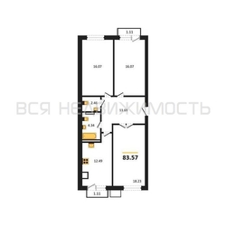 3-комнатная квартира, 83.57кв.м - изображение 1