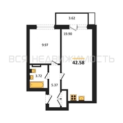 1-комнатная квартира, 42.58кв.м - изображение 1
