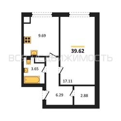 1-комнатная квартира, 39.62кв.м - изображение 1