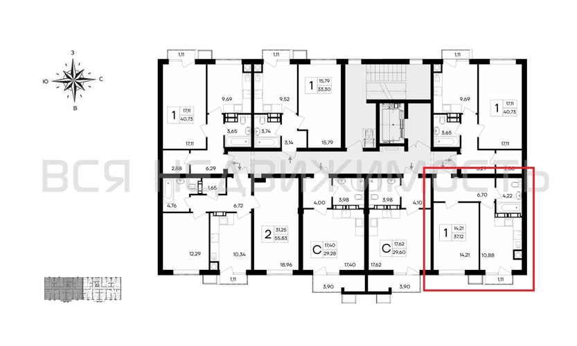 1-комнатная квартира, 37.12кв.м - изображение 1