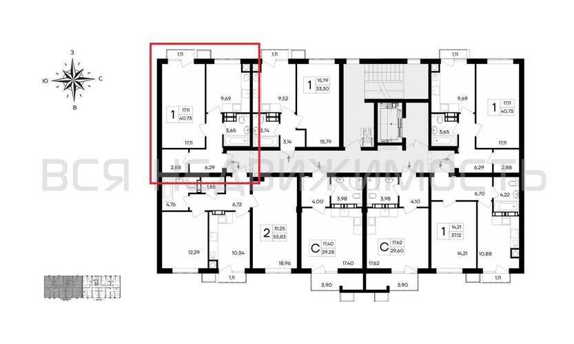 1-комнатная квартира, 40.73кв.м - изображение 1