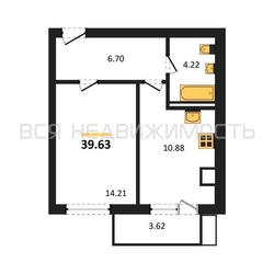1-комнатная квартира, 39.63кв.м - изображение 1