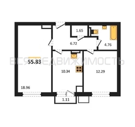 2-комнатная квартира, 55.83кв.м - изображение 1
