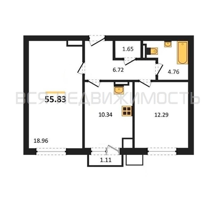 2-комнатная квартира, 55.83кв.м - изображение
