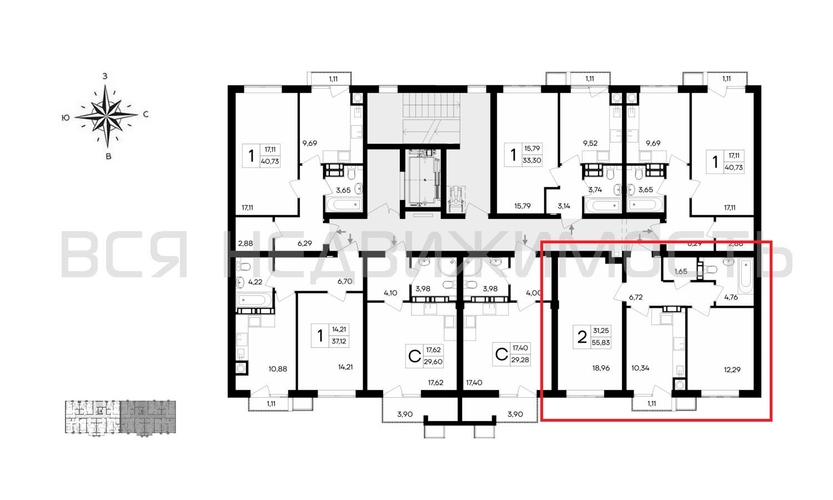 2-комнатная квартира, 55.83кв.м - изображение 1