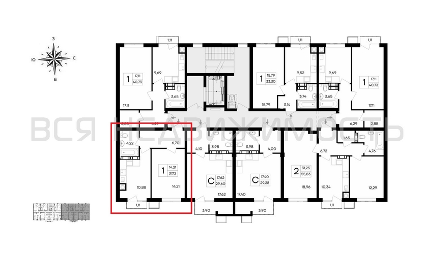 1-комнатная квартира, 37.12кв.м - изображение 1