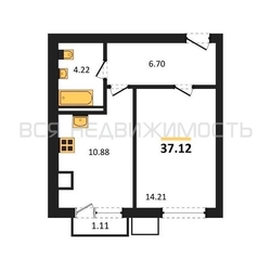1-комнатная квартира, 37.12кв.м - изображение 1