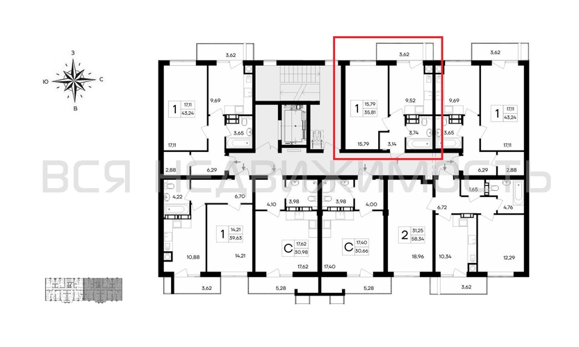 1-комнатная квартира, 35.81кв.м - изображение 1