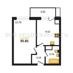 1-комнатная квартира, 35.81кв.м - изображение 1