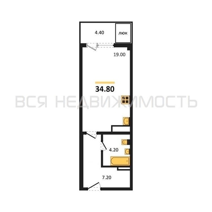 квартира-студия, 34,8кв.м. - изображение