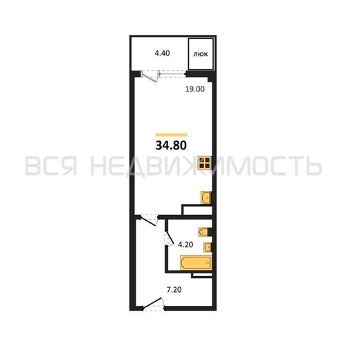 квартира-студия, 34,8кв.м. - изображение 0