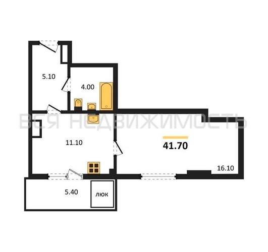 1-комнатная квартира, 41.7кв.м - изображение 0