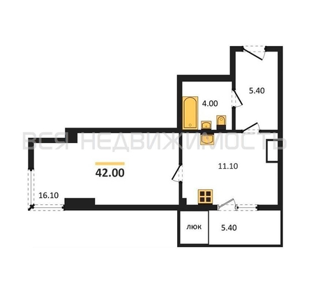 1-комнатная квартира, 42кв.м - изображение