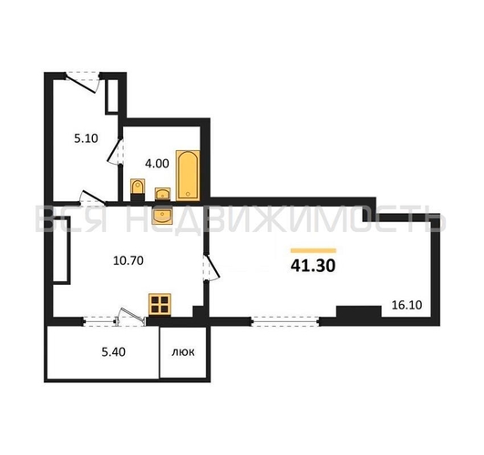 1-комнатная квартира, 41.3кв.м - изображение 0