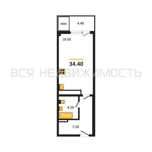 квартира-студия, 34,4кв.м. - изображение 0
