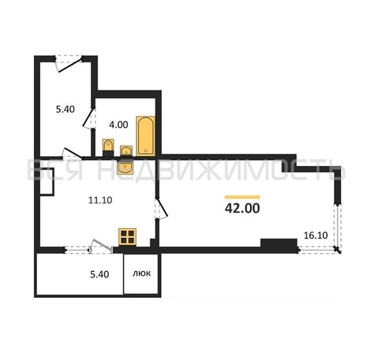 1-комнатная квартира, 42кв.м - изображение 0