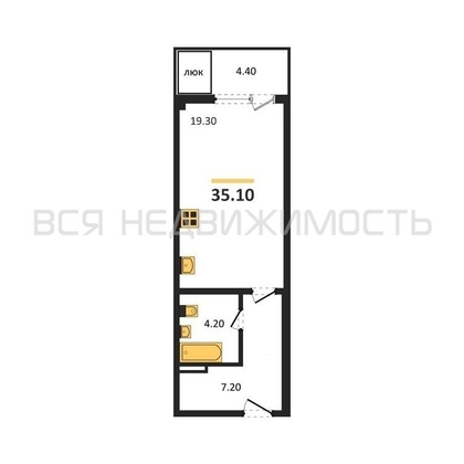 квартира-студия, 35,1кв.м. - изображение