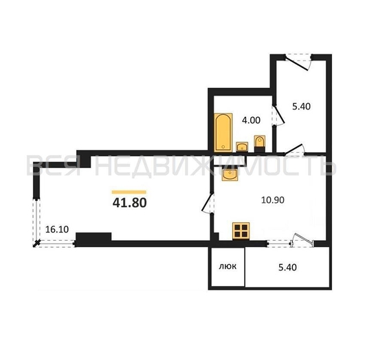 1-комнатная квартира, 41.8кв.м - изображение 0