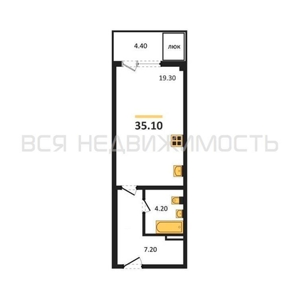 квартира-студия, 35,1кв.м. - изображение