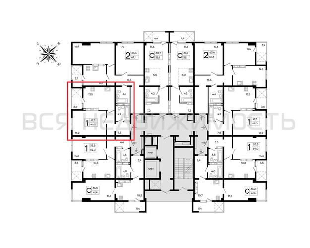 1-комнатная квартира, 45.3кв.м - изображение 1