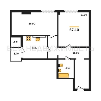 2-комнатная квартира, 67.1кв.м - изображение