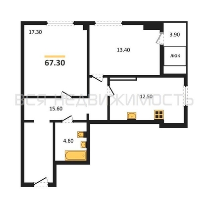 2-комнатная квартира, 67.3кв.м - изображение