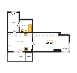 1-комнатная квартира, 41.6кв.м - изображение 1